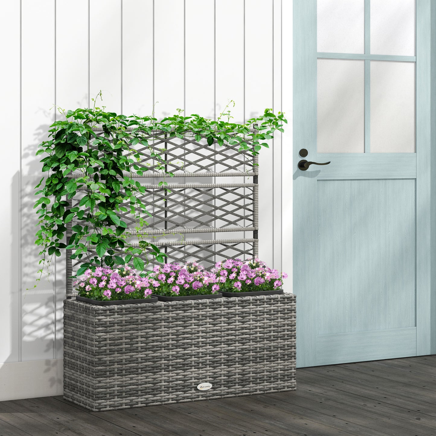 33L Garden PE Rattan Planter with Trellis
