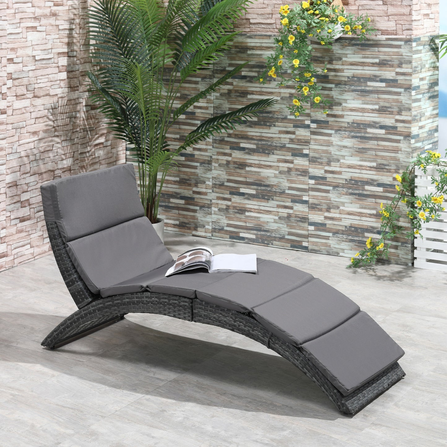 Folding Sun Lounger, PE Rattan Garden Lounger Chair