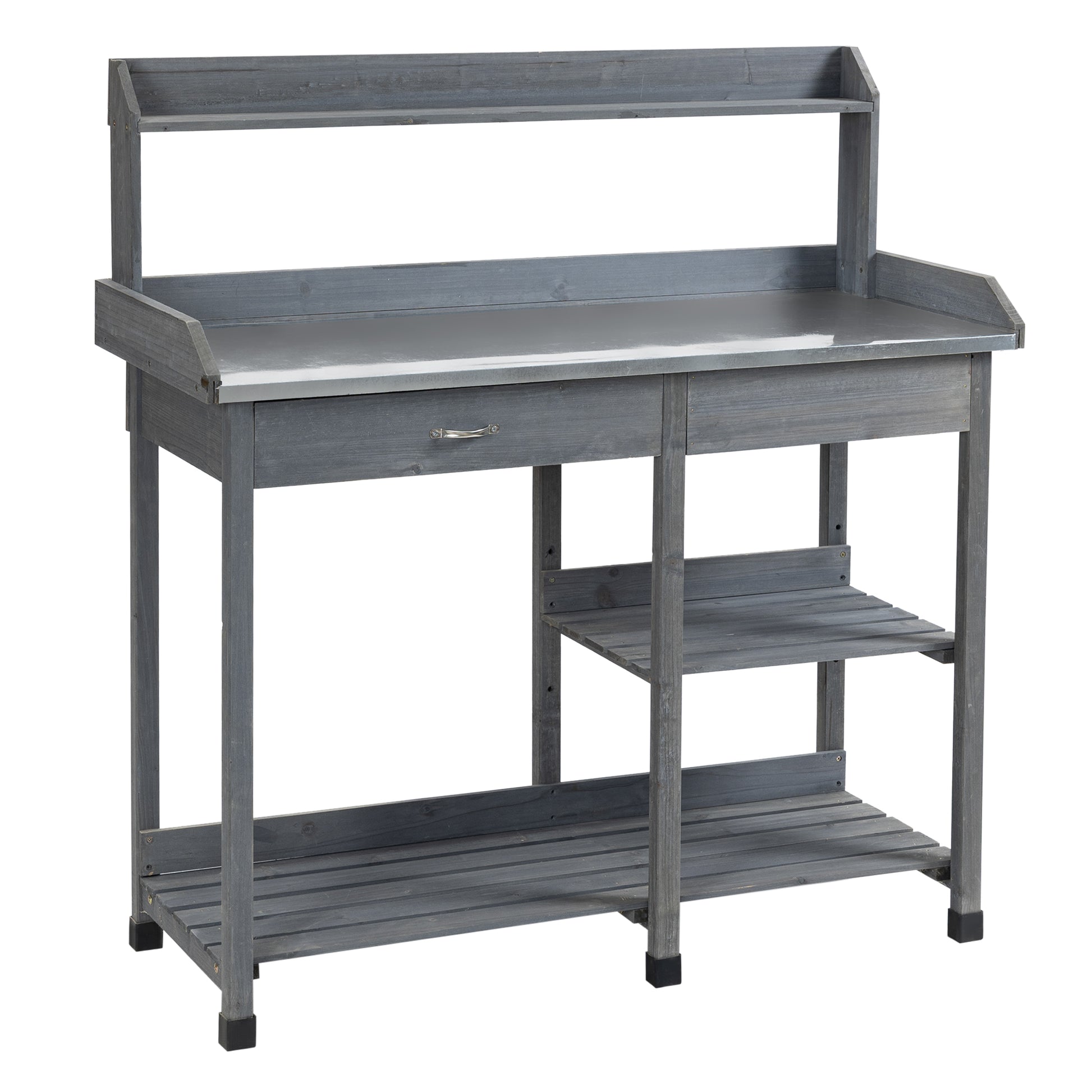 Garden Potting Table with Storage, Workbench, Metal Top