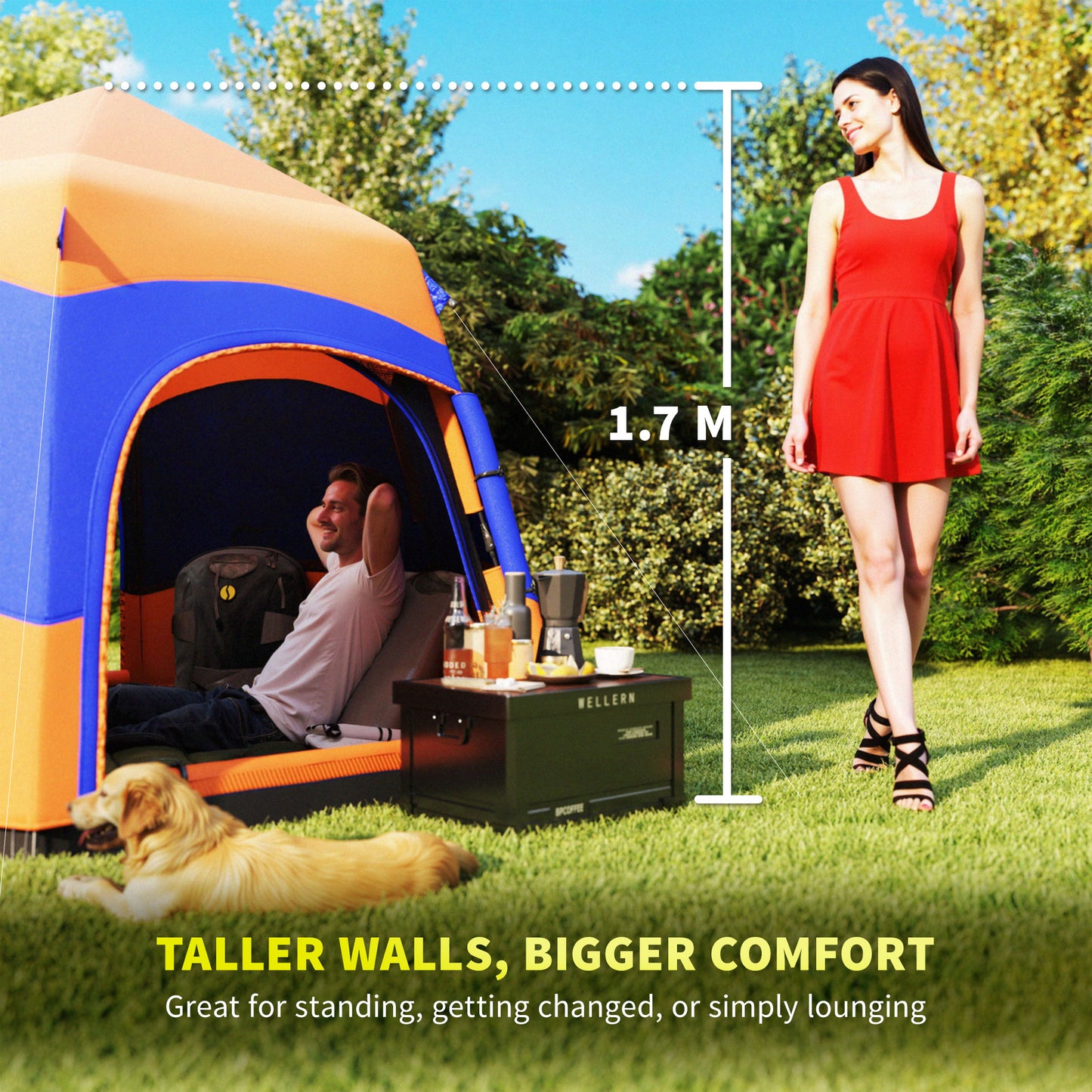 Six Man Hexagon Camping Tent with Hang Hook and Carry Bag - Orange and