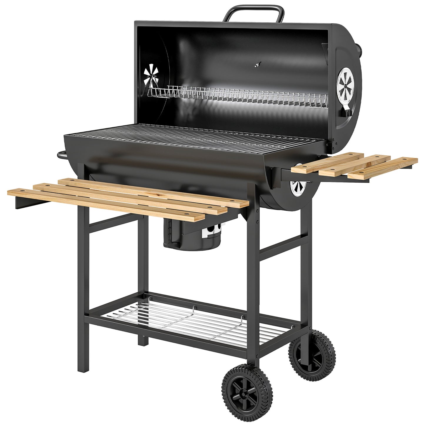 Charcoal Grill, Barrel BBQ Smoker with Warming Rack