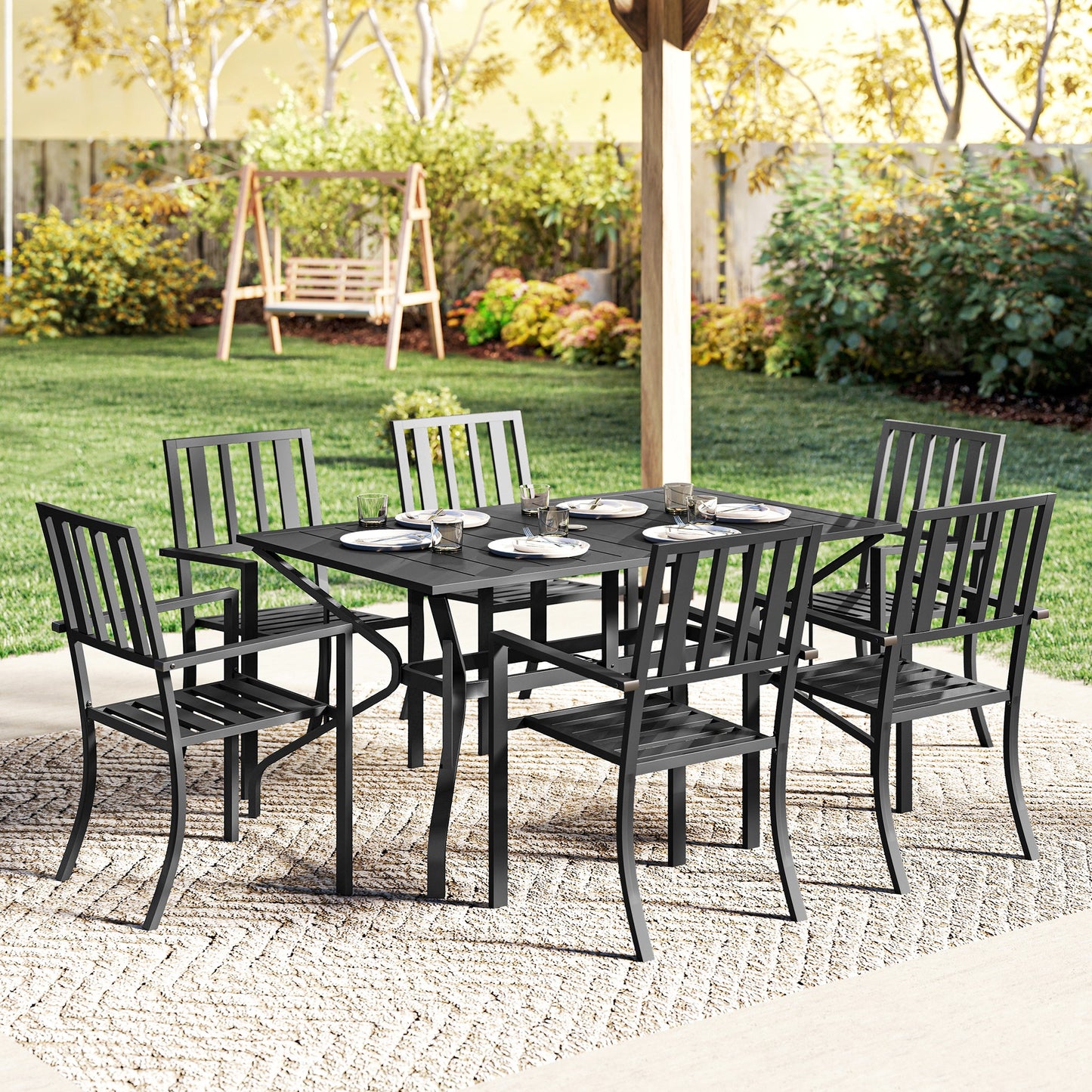 7 Pieces Garden Table and Chairs 6 Seater Outdoor Table and Chairs