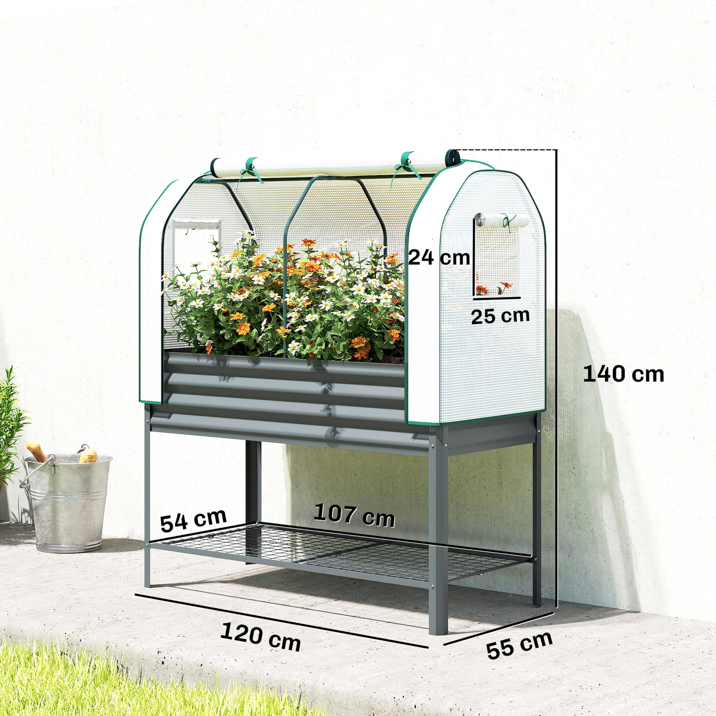 Galvanised Raised Planter with Greenhouse Cover