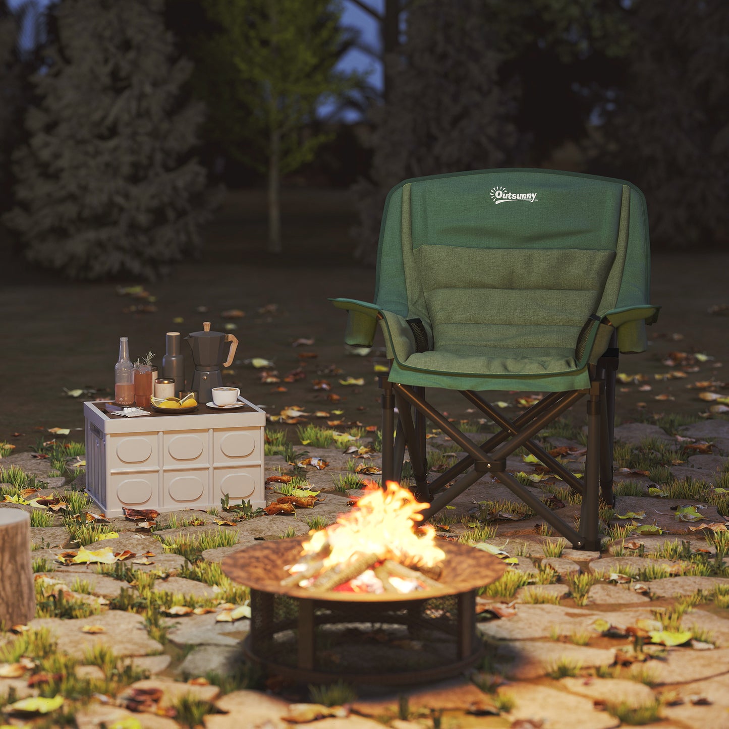 Portable Padded Camping Chair, with Bag - Olive