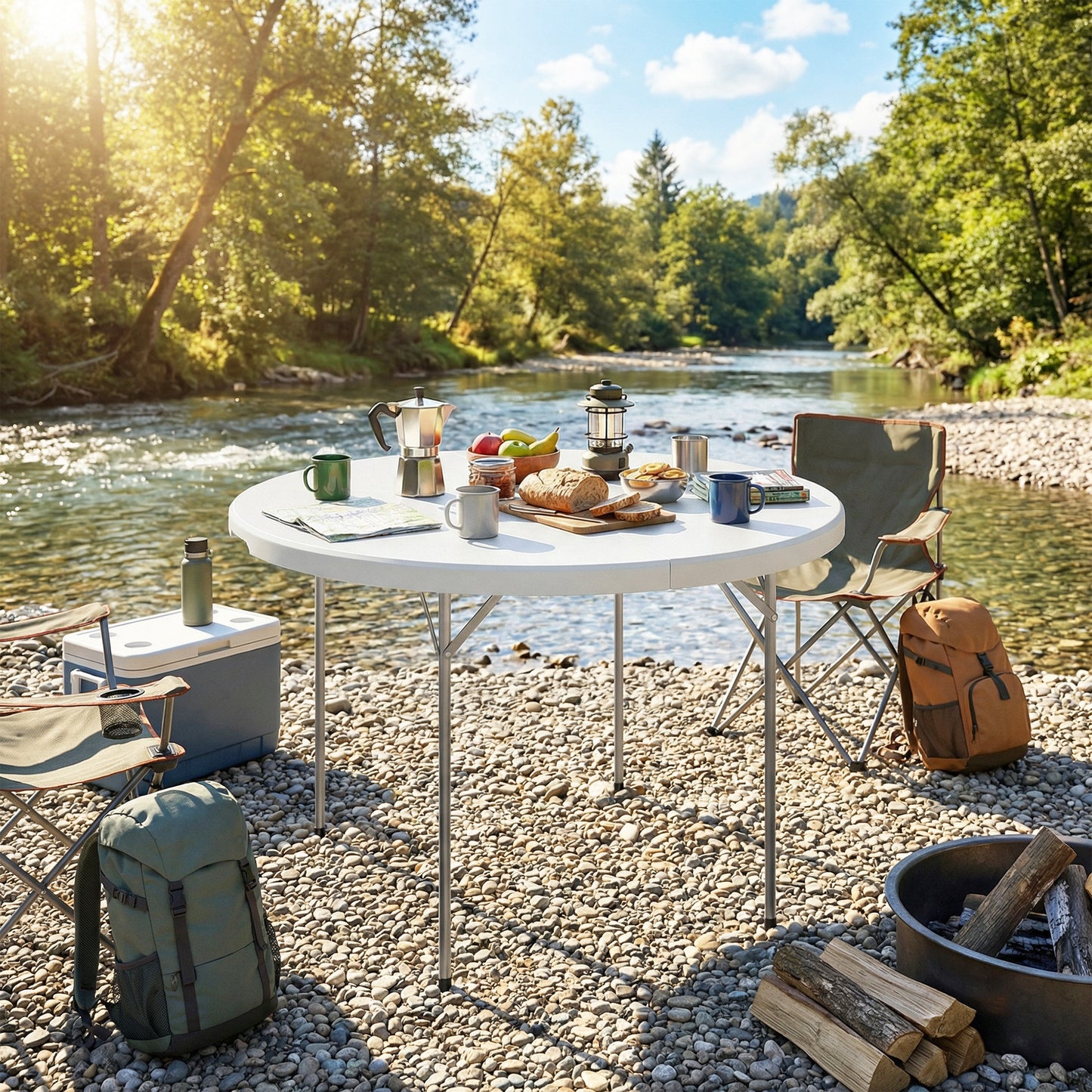 4ft Folding Picnic Table, Camping Table with Non-slip Foot Pads