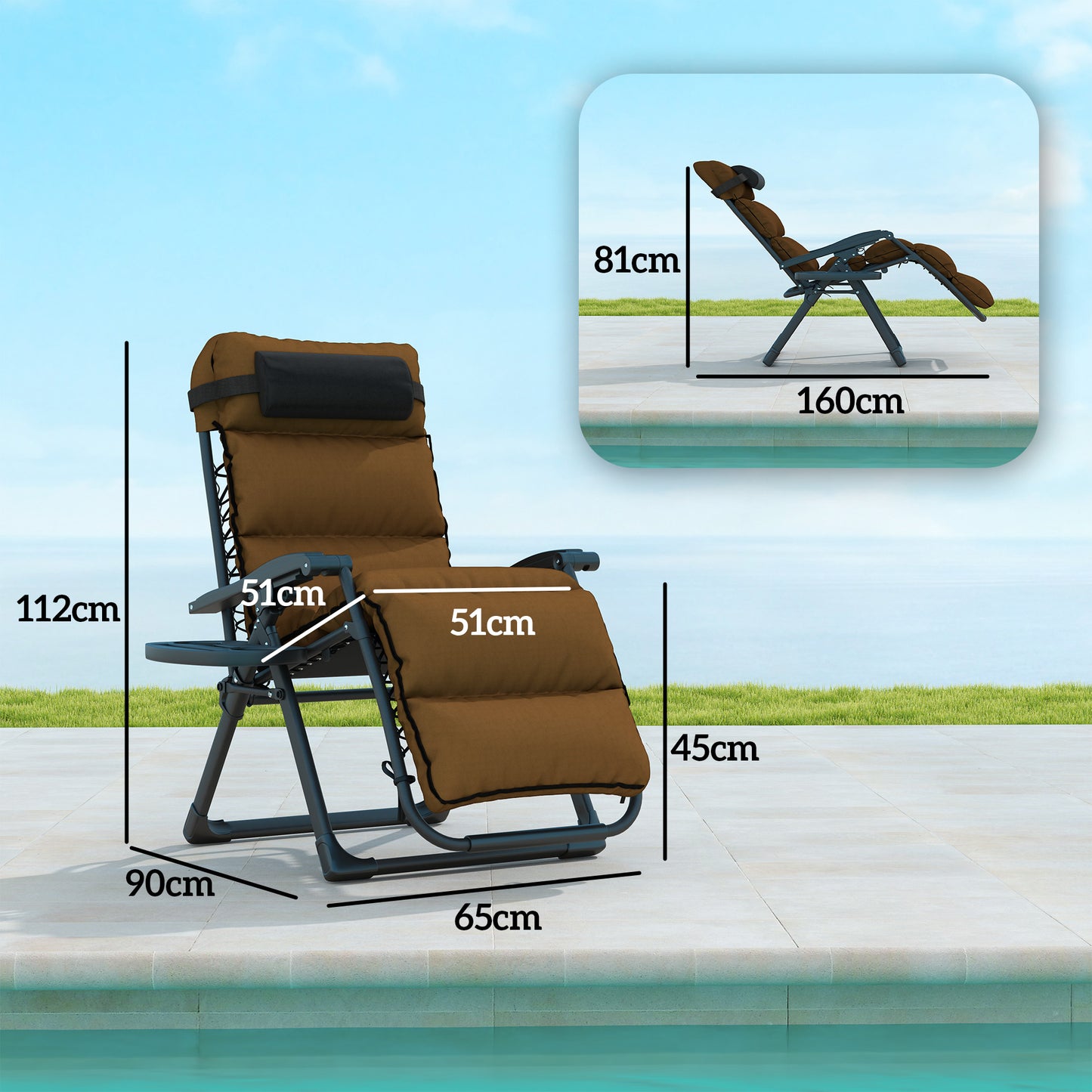 Set of Two Reclining Sun Loungers, with Cushion