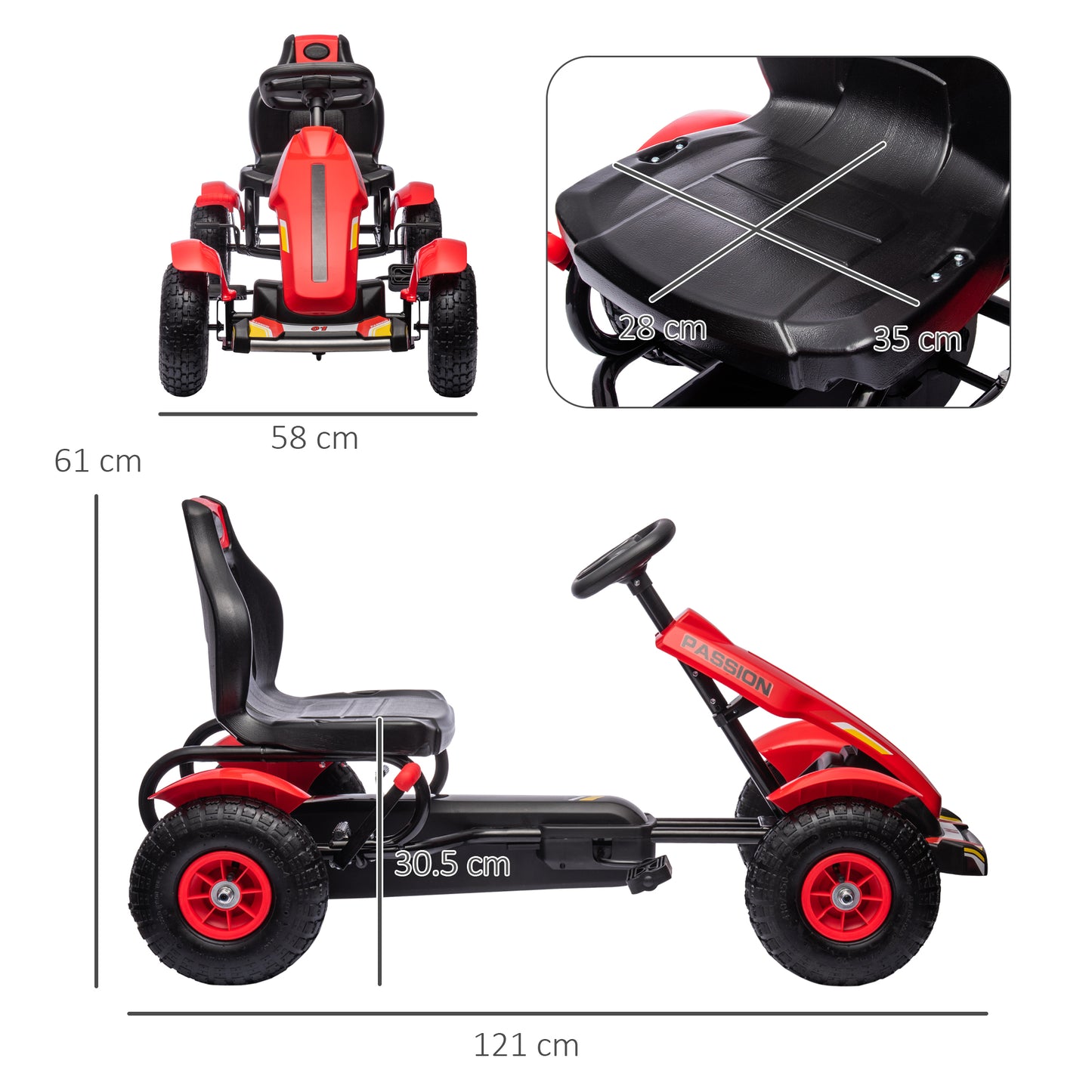 Pedal Go Kart, Kids Ride On Racer with Adjustable Seat