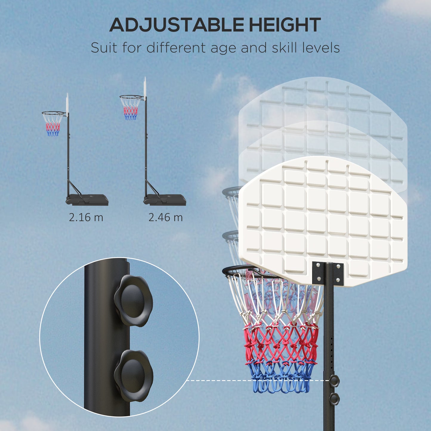 Adjustable Basketball Stand Net System, with Wheels, Enlarged Base