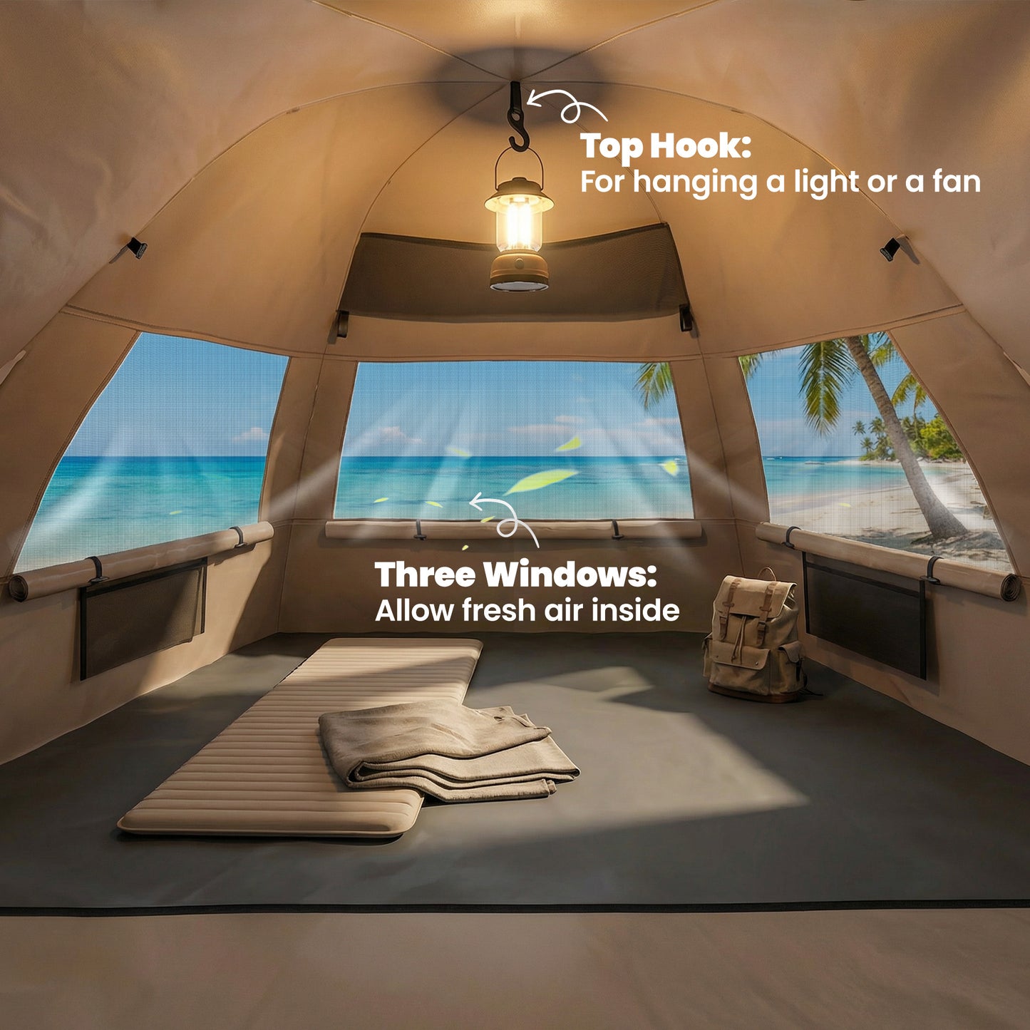 2-3 Person Pop Up Beach Tent, UPF15+ Sun Shelter with Extended Floor