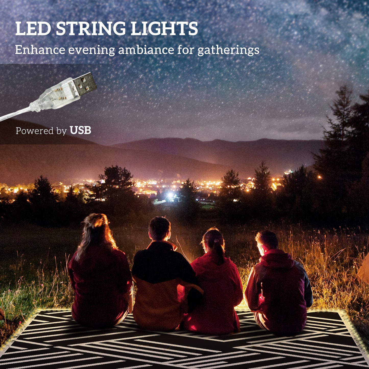 Plastic Straw Reversible RV Outdoor Rug with LED String Light (1)