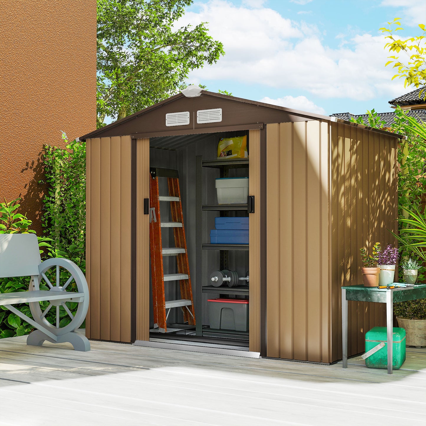 7 x 4ft Lockable Metal Garden Tool Storage Shed