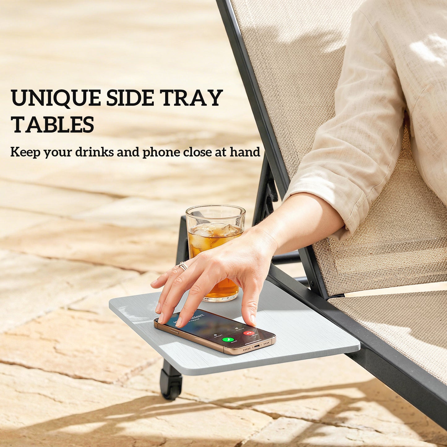 Sun Loungers Set of 2 with Side Tray Table