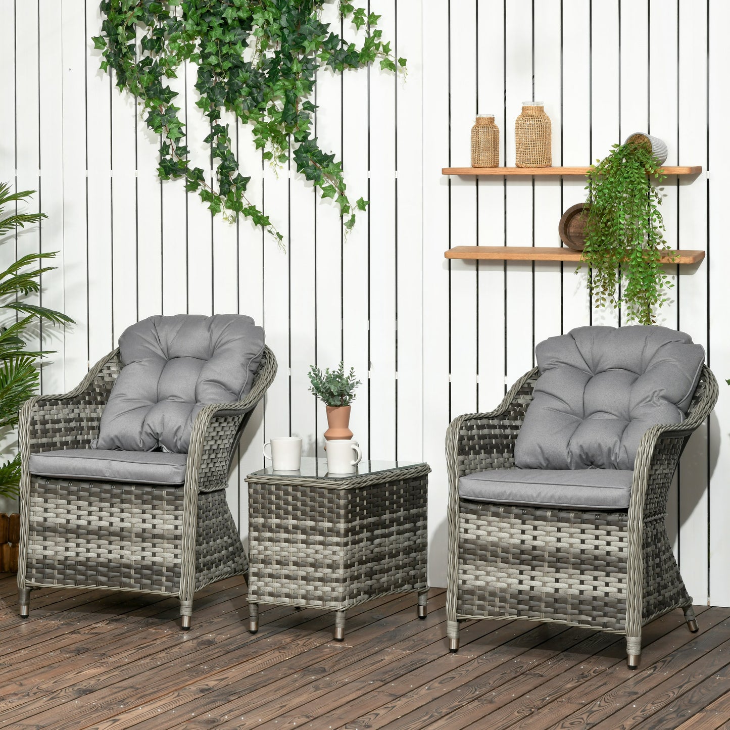 3 Pieces Rattan Bistro Set, Wicker Garden Bistro Set