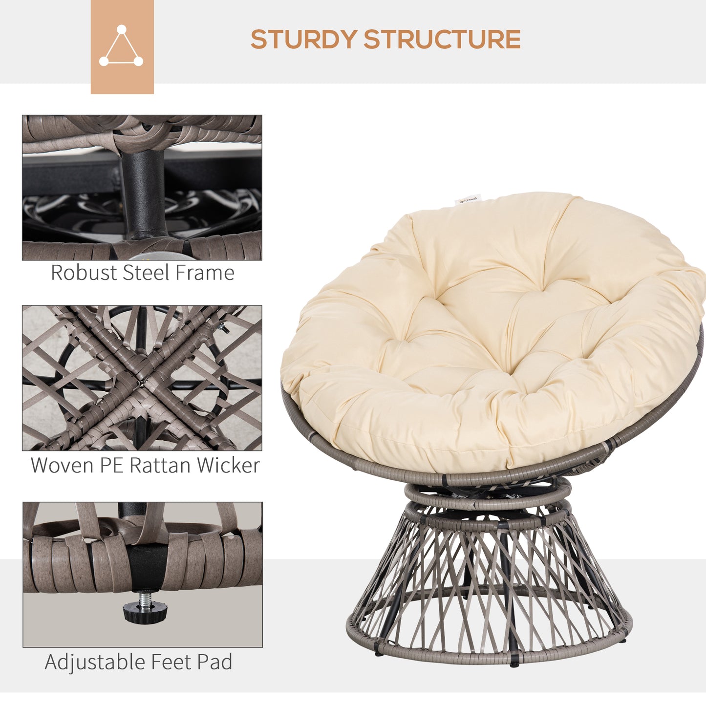 360° Swivel Rattan Moon Bowl Chair Round Lounge Garden Wicker