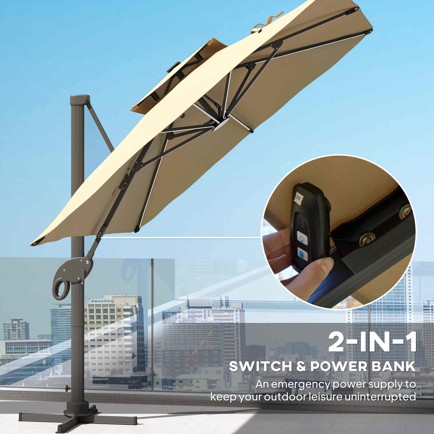 3 x 3(m) Aluminium Sun Square Canopy Top with Adjustable Pole Angle