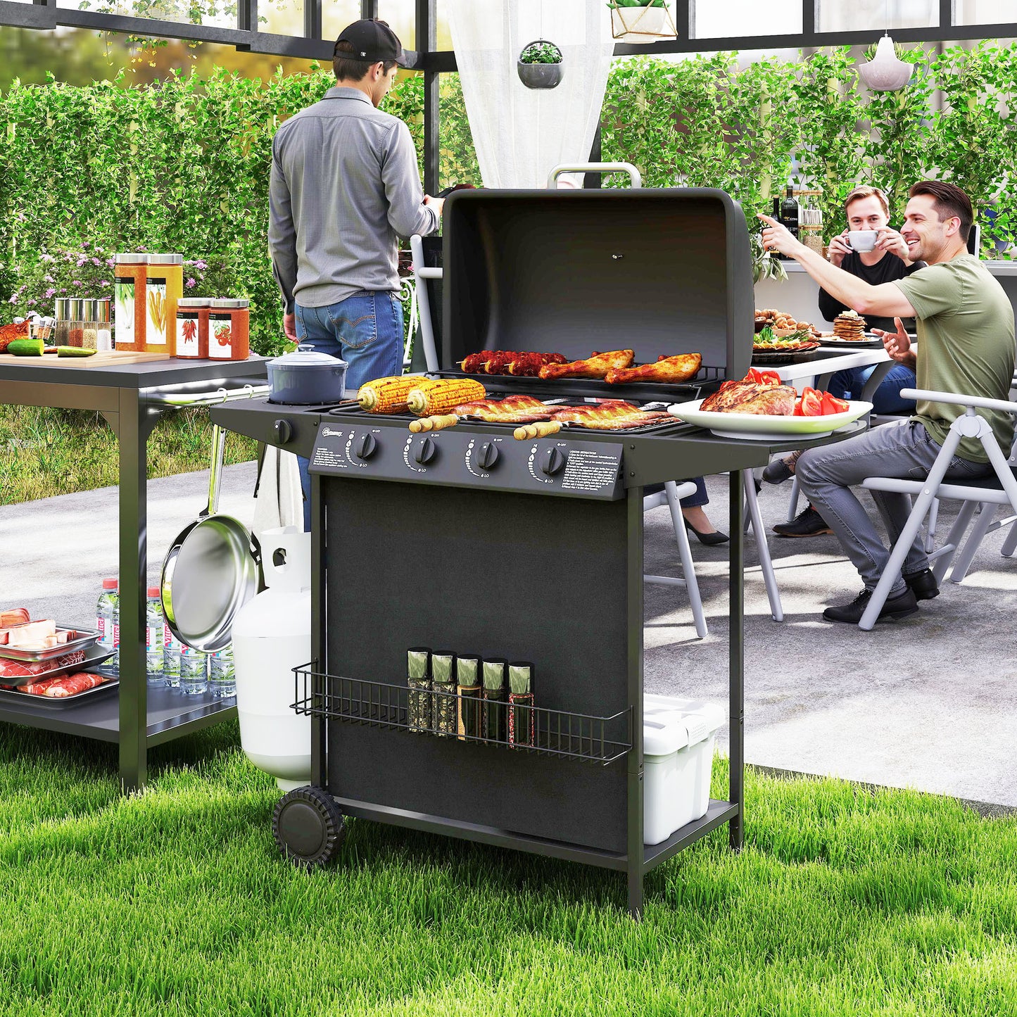 4+1 Burner Gas BBQ Grill, Portable Gas Barbecue Grill