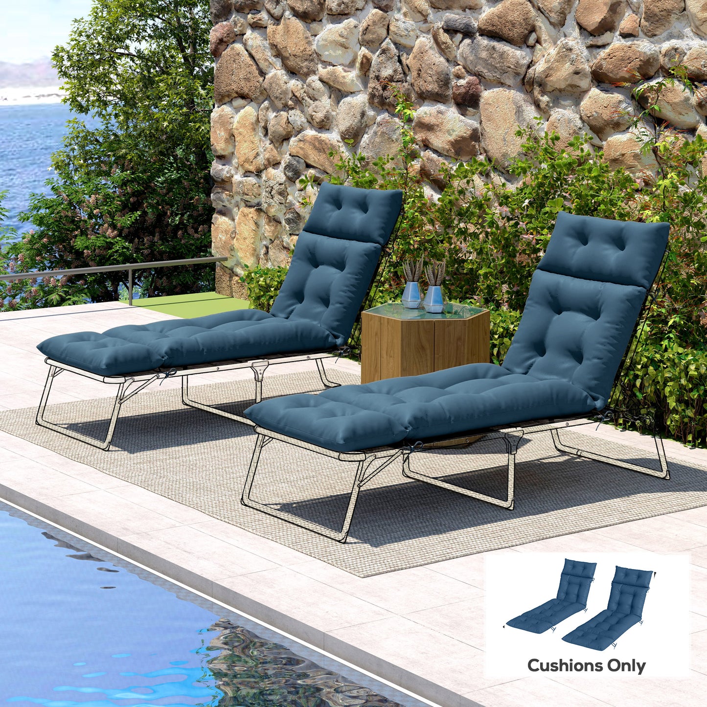 Set of Two 190 x 56cm Sun Lounger Cushions