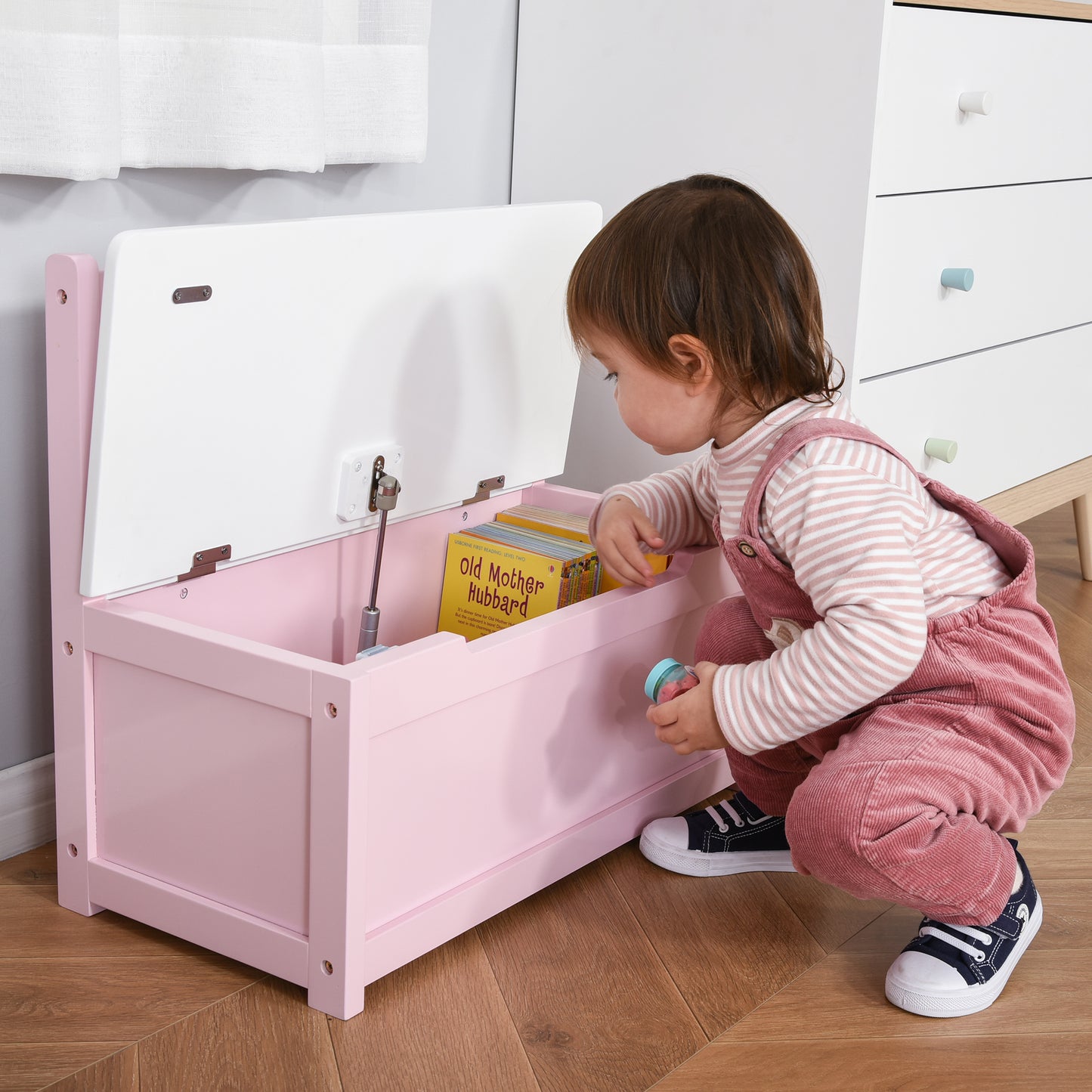 2 In 1 Wooden Toy Box, Seat Storage Bench