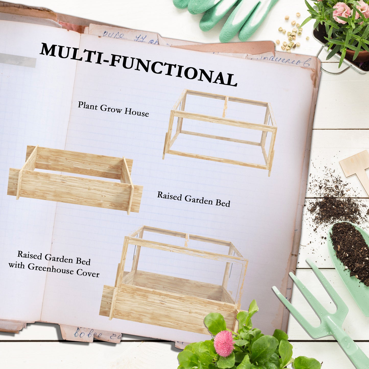 2-In-1 Wooden Greenhouse Planter Box