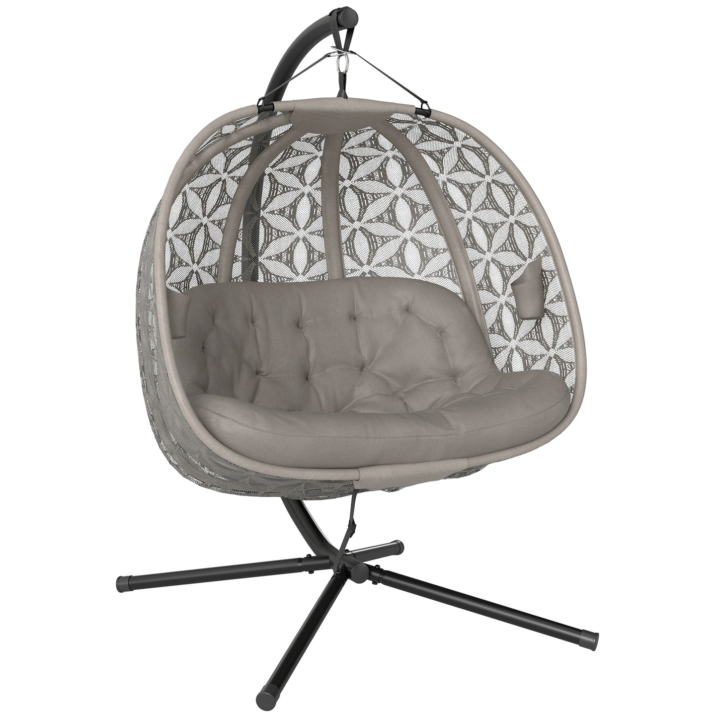 Outdoor Double Hanging Chair with Cushion and Cup Holders