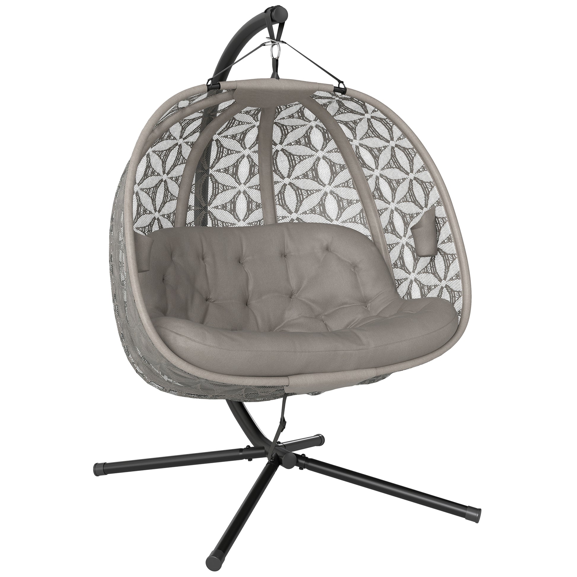 Outdoor Double Hanging Chair with Cushion and Cup Holders