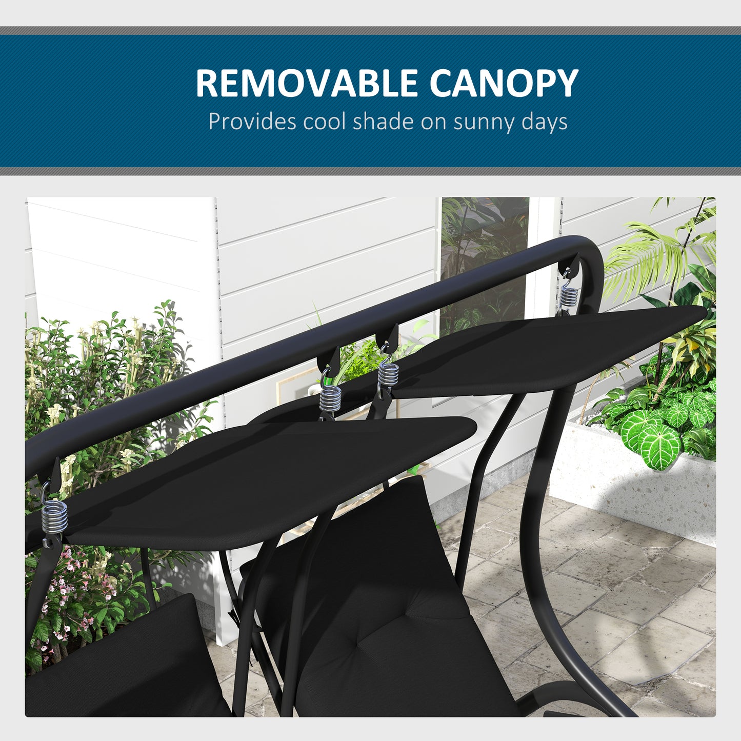 Two-Seat Garden Swing Chair, with Protective Canopy