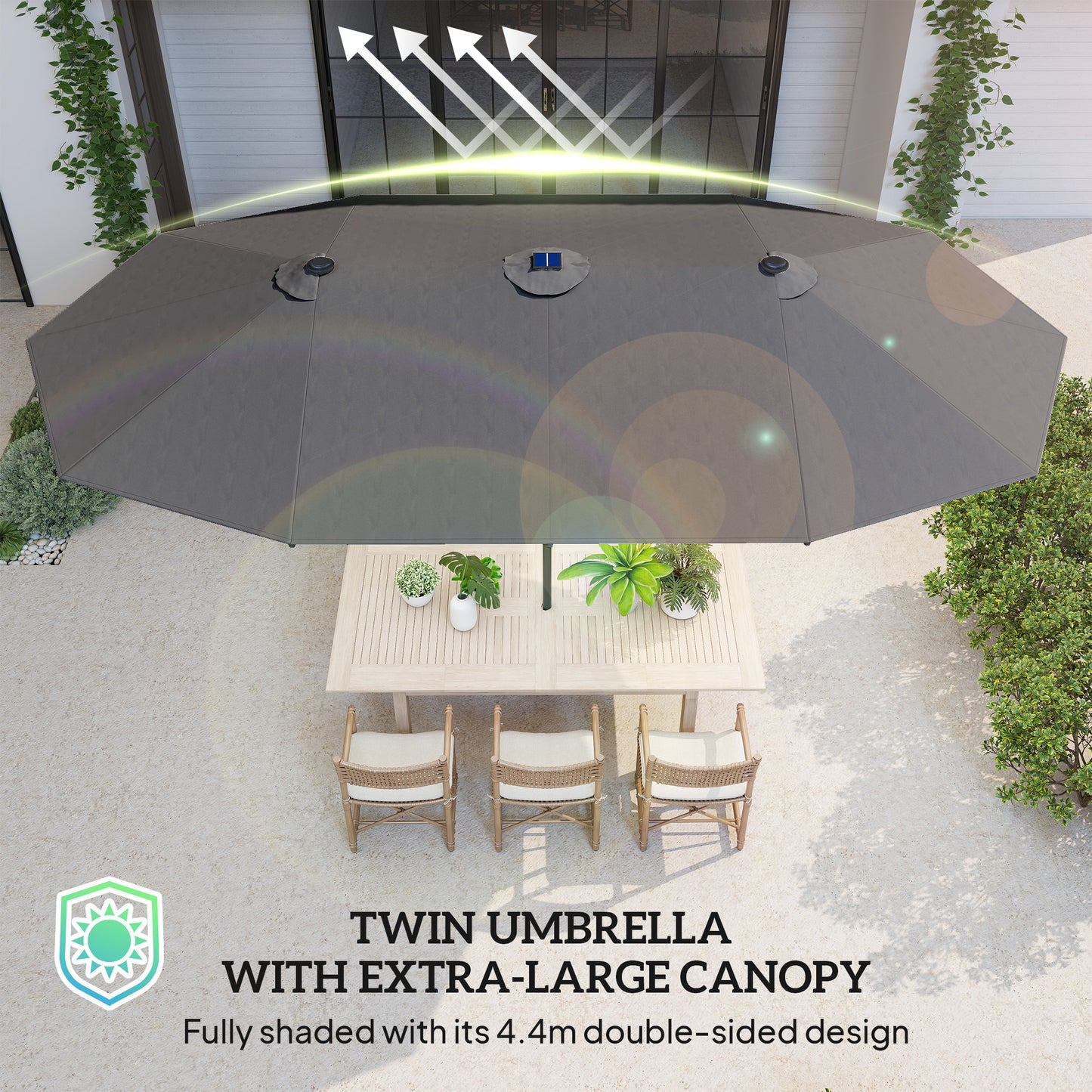 4.4m Double-Sided Sun Umbrella Patio Parasol LED Solar Lights