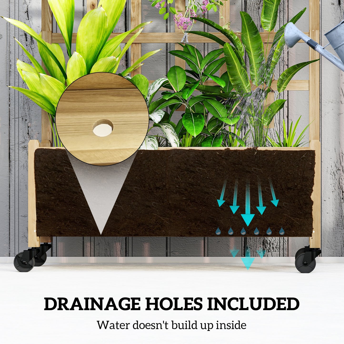 Wooden Trellis Planter, Raised Garden Bed with Wheels