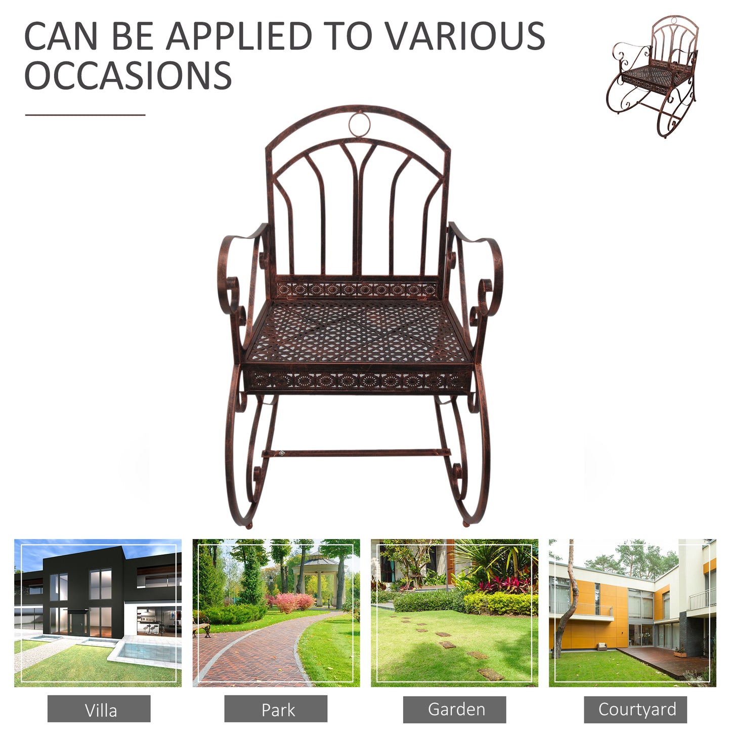 Metal Single Chair 1 Seater Garden Outdoor Rocking Chair Vintage