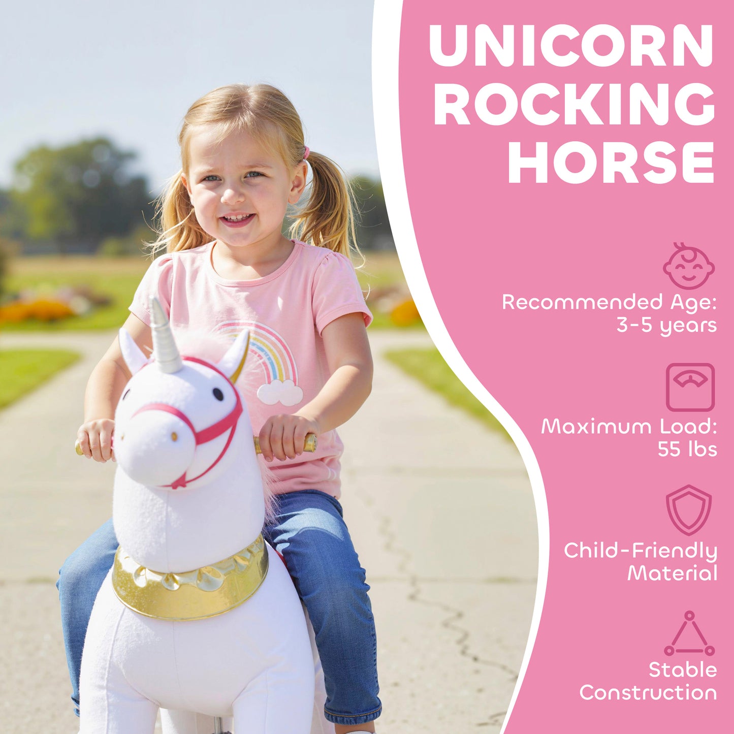 Kids Rocking Horse, Plush Walking Horse with Wheels