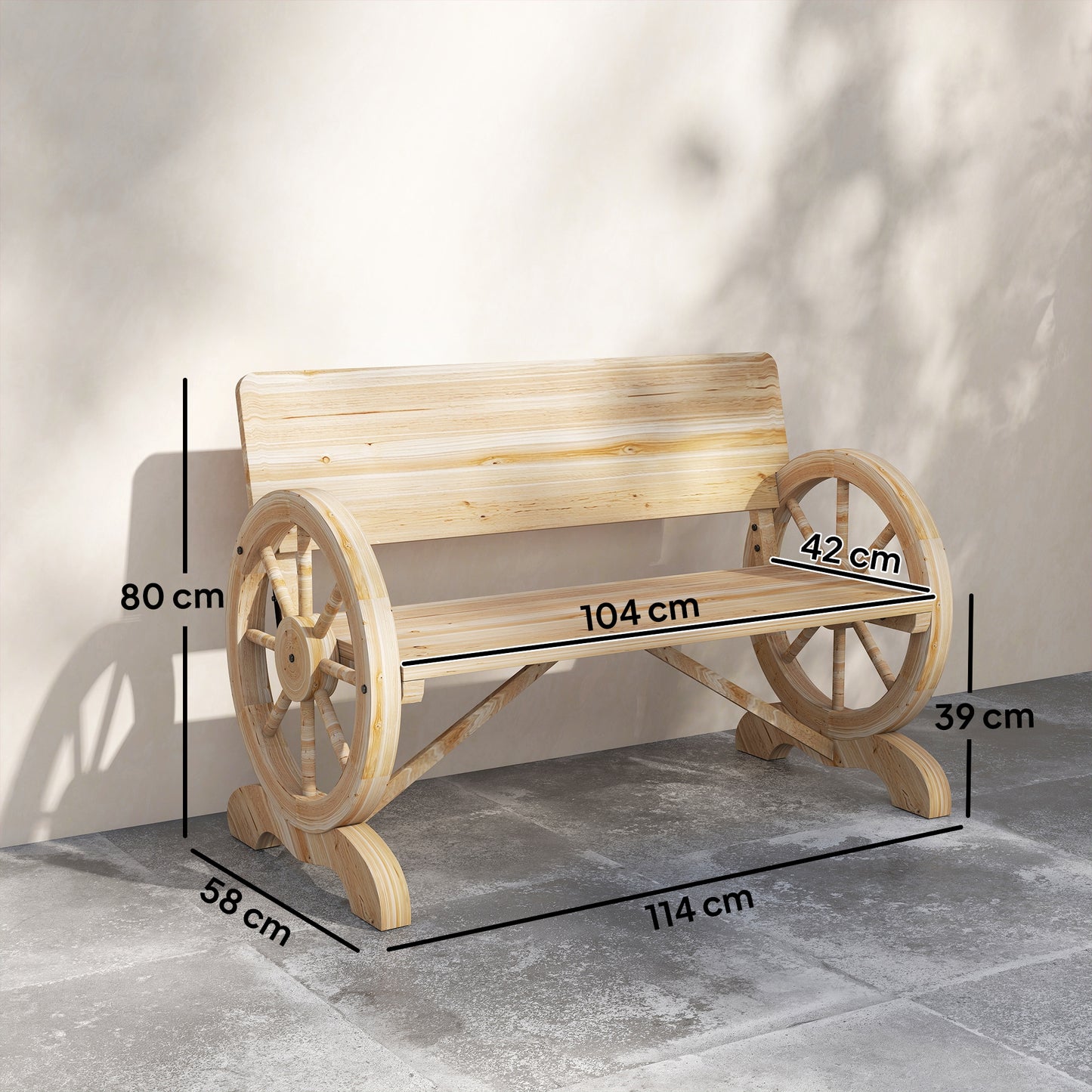 Fir Wood 2-Seater Outdoor Garden Wagon Wheel Bench