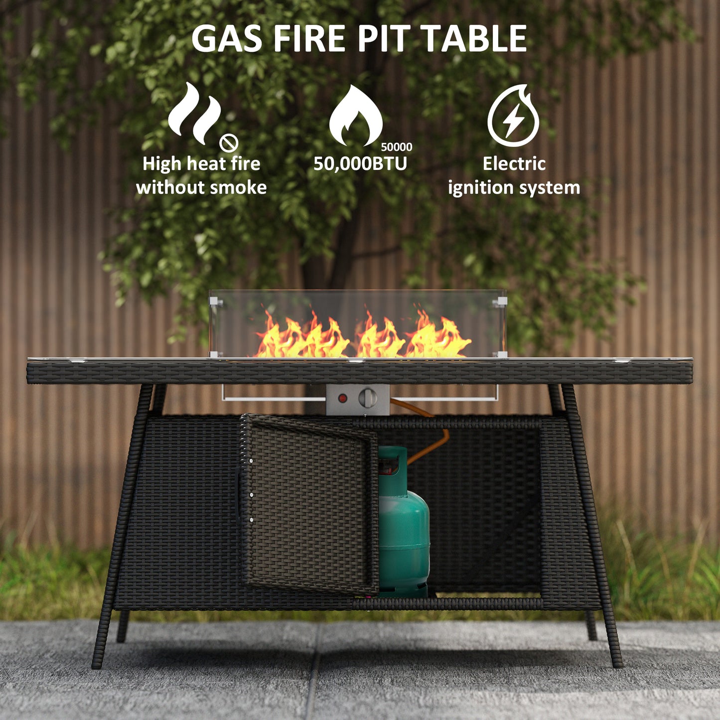 7 Pieces Outdoor Rattan Garden Furniture with Fire Pit Table
