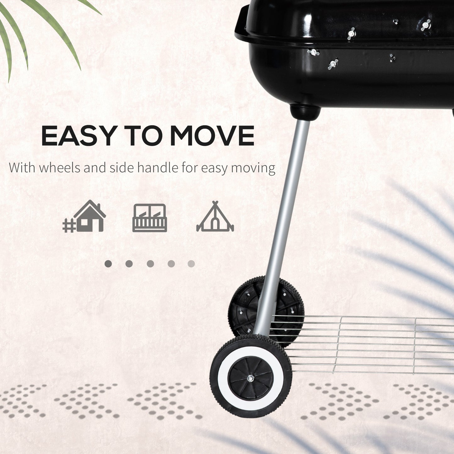 Portable BBQ Charcoal Grill with 2 Wheels and Cooking Utensils