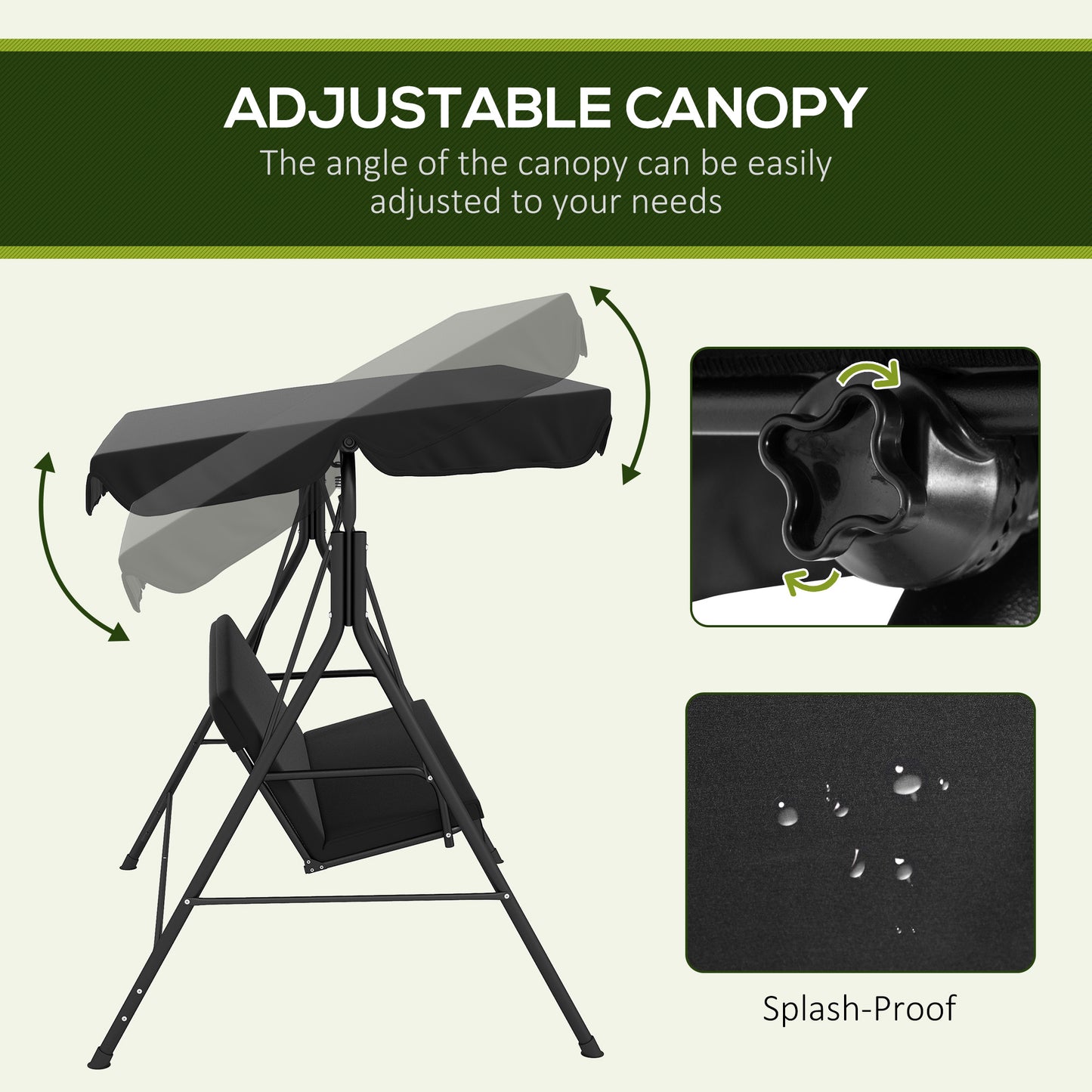 Three-Seater Garden Swing Chair, with Adjustable Canopy