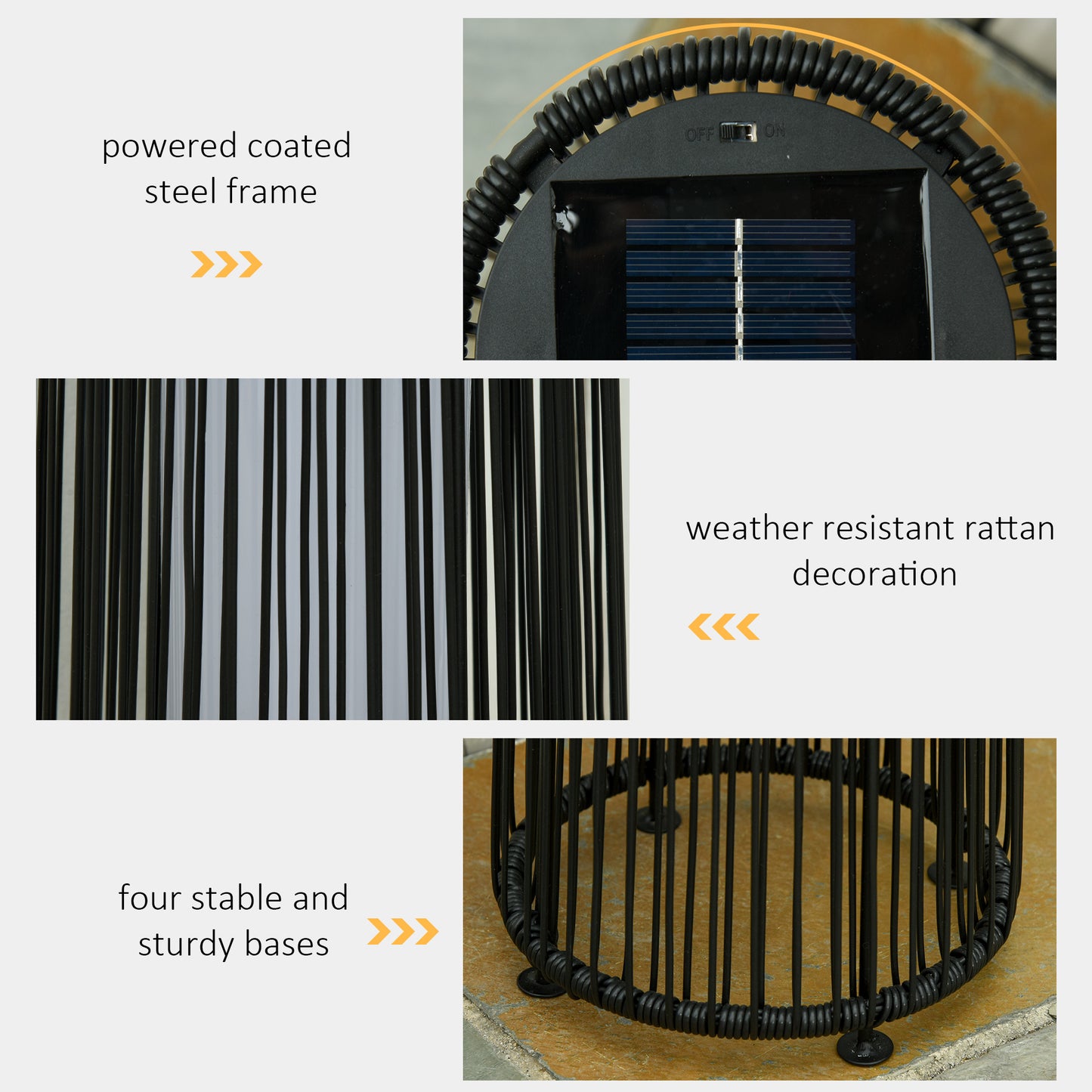 Patio Garden Solar Powered Lights Woven Resin Wicker Lantern Auto