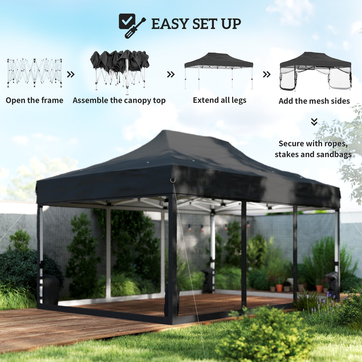 3 x 4.5 m Pop Up Gazebo with Mesh Nettings