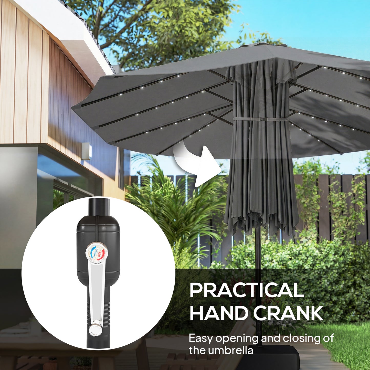 Patio Umbrella Double-Sided Outdoor Umbrella with Solar Lights Base