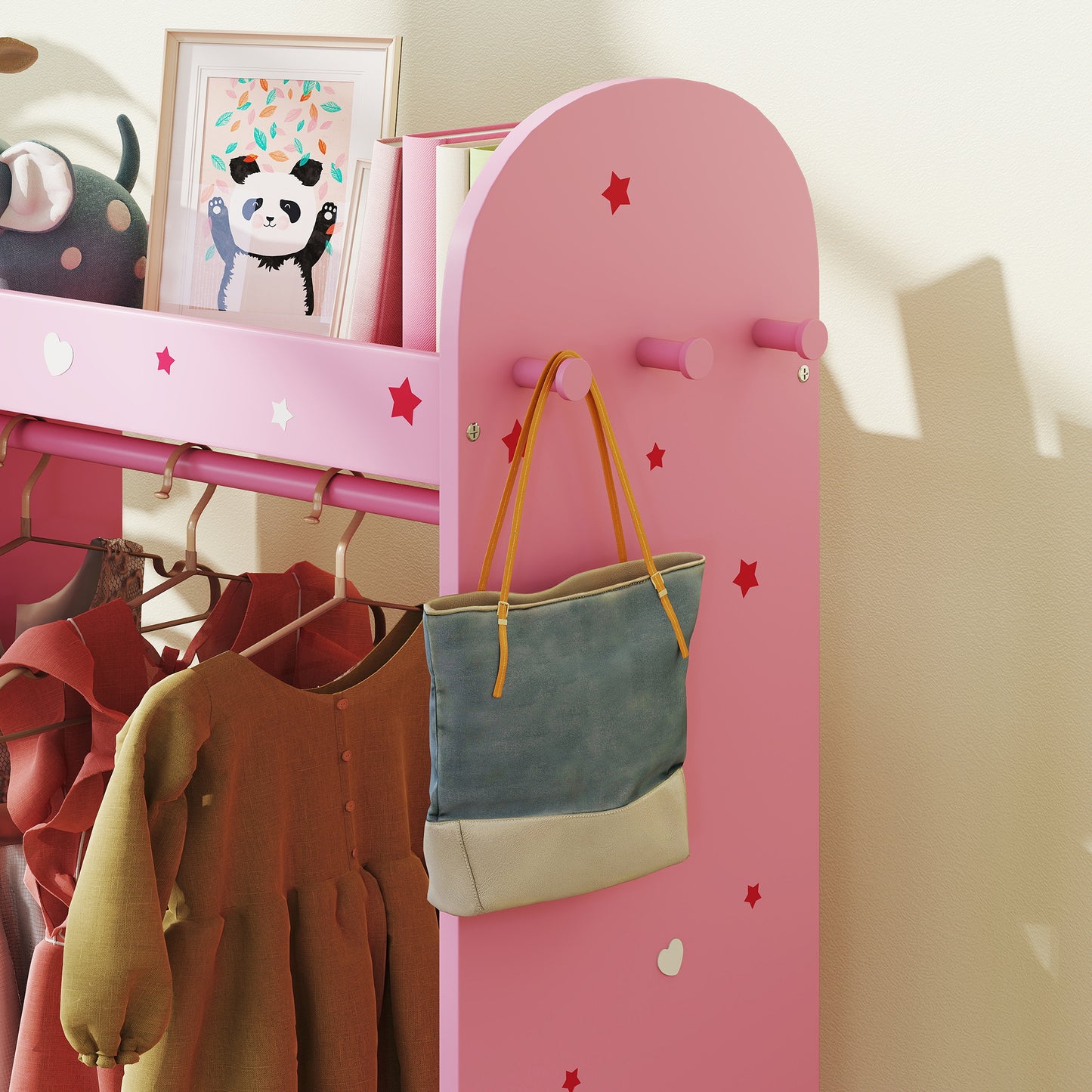 Kids Clothes Rail, Kids Wardrobe with Mirror, Shelves