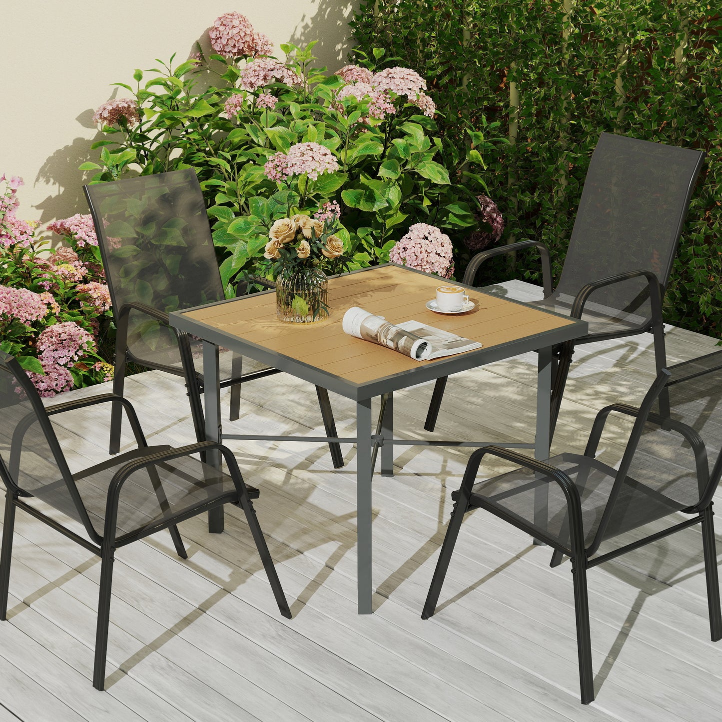 Garden Table for 4, 90 cm Rectangular Outdoor Dining Table