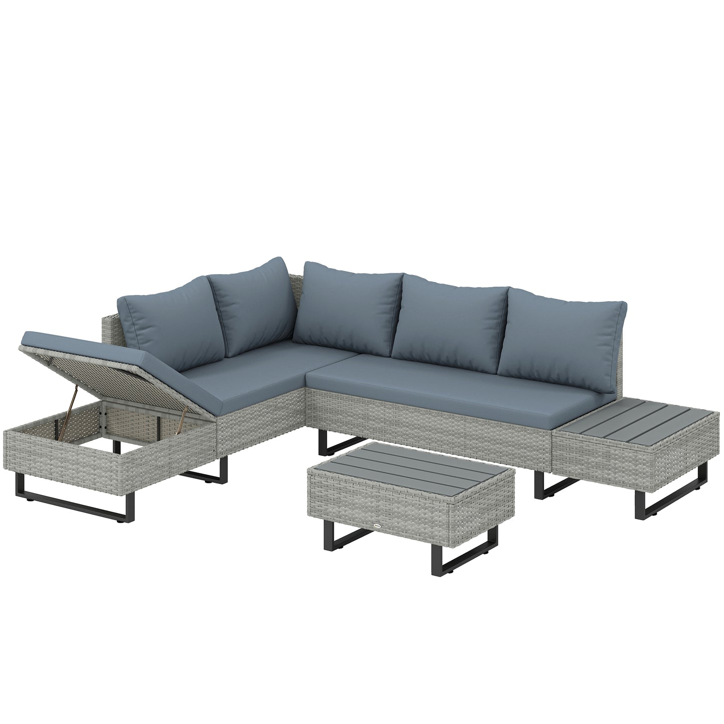 5 Seater Rattan Garden Furniture Set, L Shaped Garden Corner Sofa