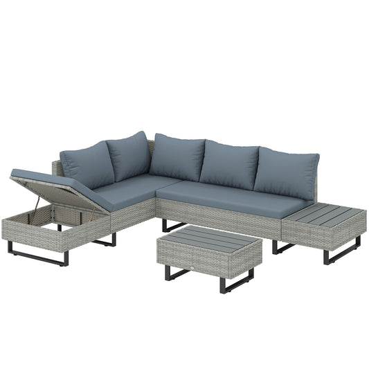 5 Seater Rattan Garden Furniture Set, L Shaped Garden Corner Sofa