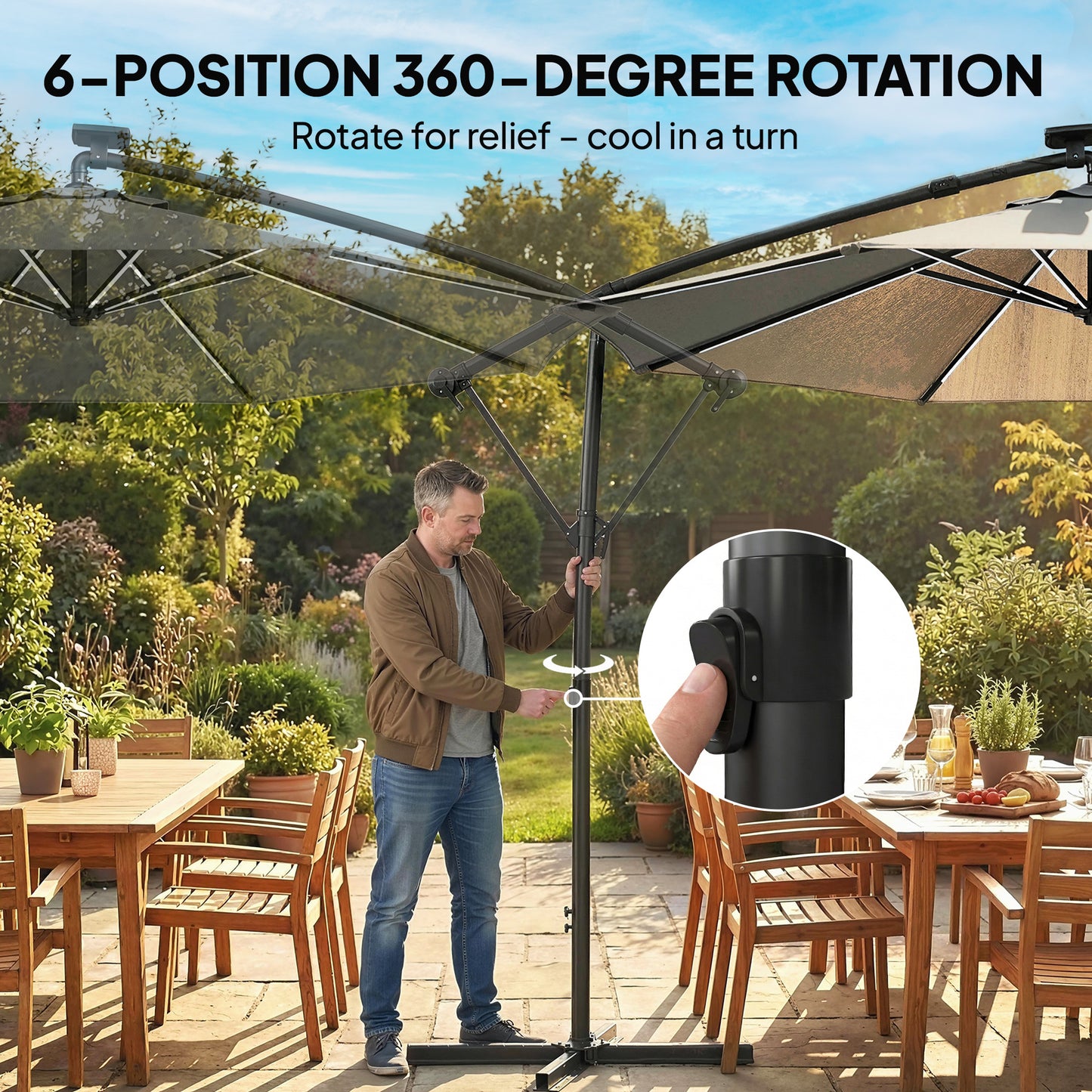 3 m Garden Cantilever Parasol with LED Solar Light