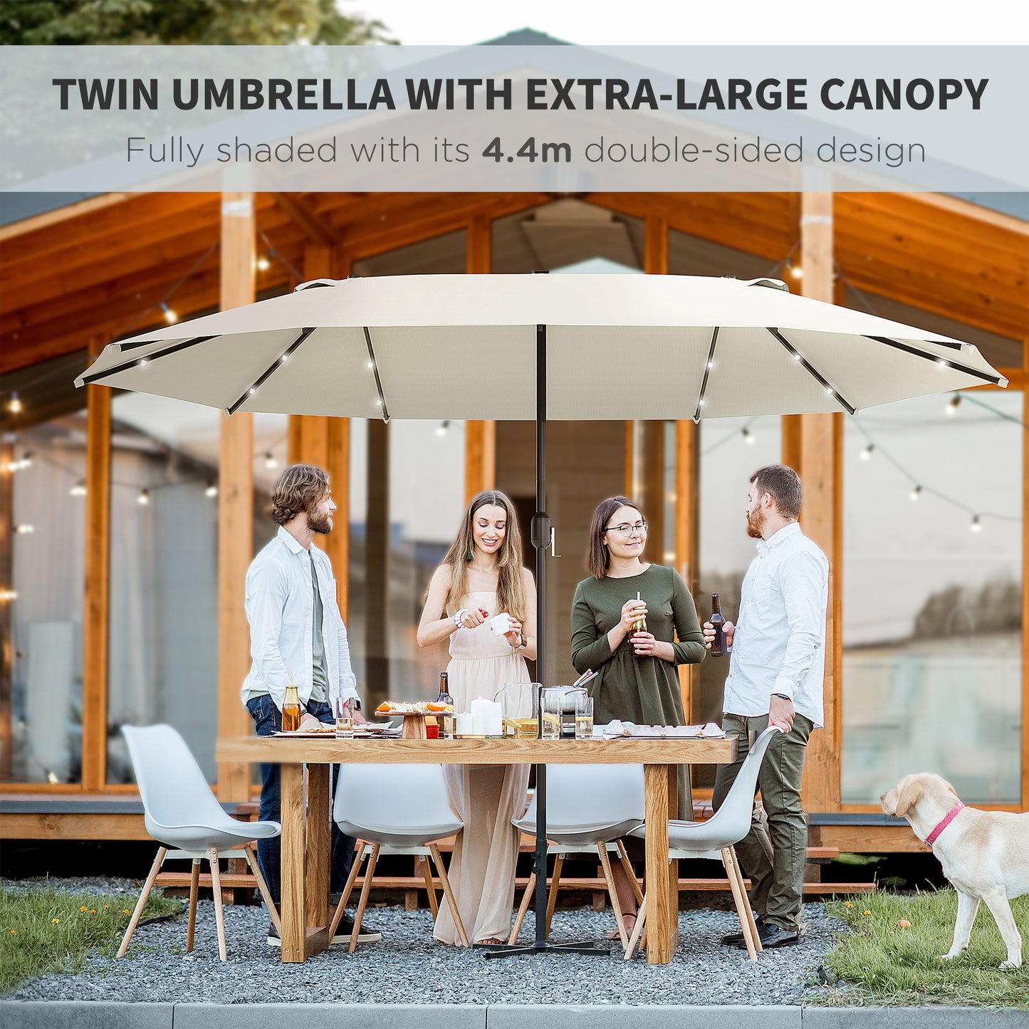 4.4m Double-Sided Sun Umbrella Patio Parasol LED Solar Lights