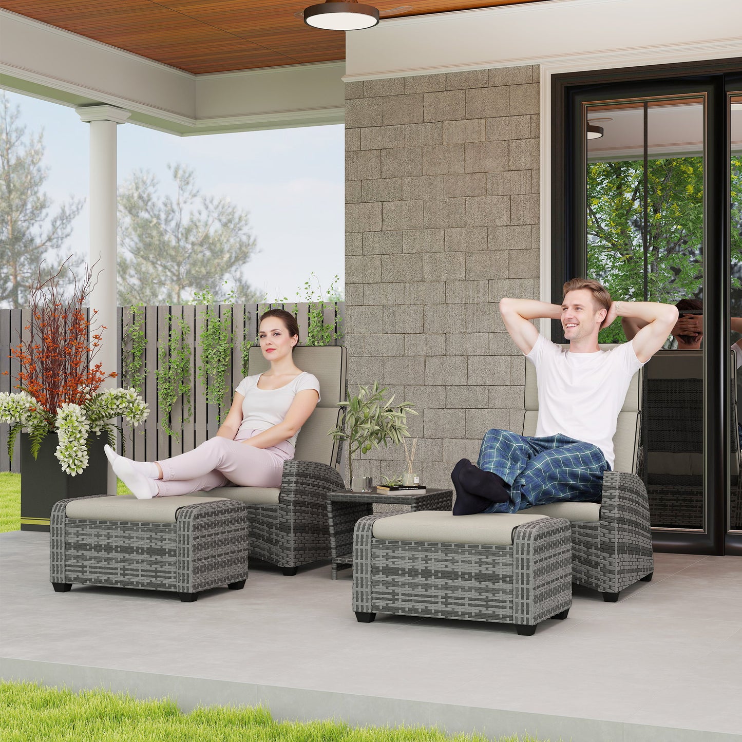 5-Piece Rattan Garden Furniture Set with Cushions