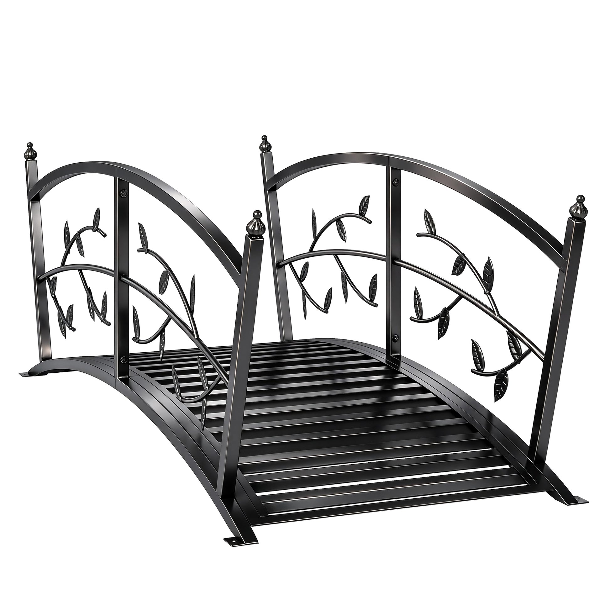 1.2M Metal Garden Bridge with Safety Railings, Outdoor Pond Bridge