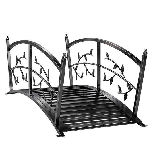 1.2M Metal Garden Bridge with Safety Railings, Outdoor Pond Bridge