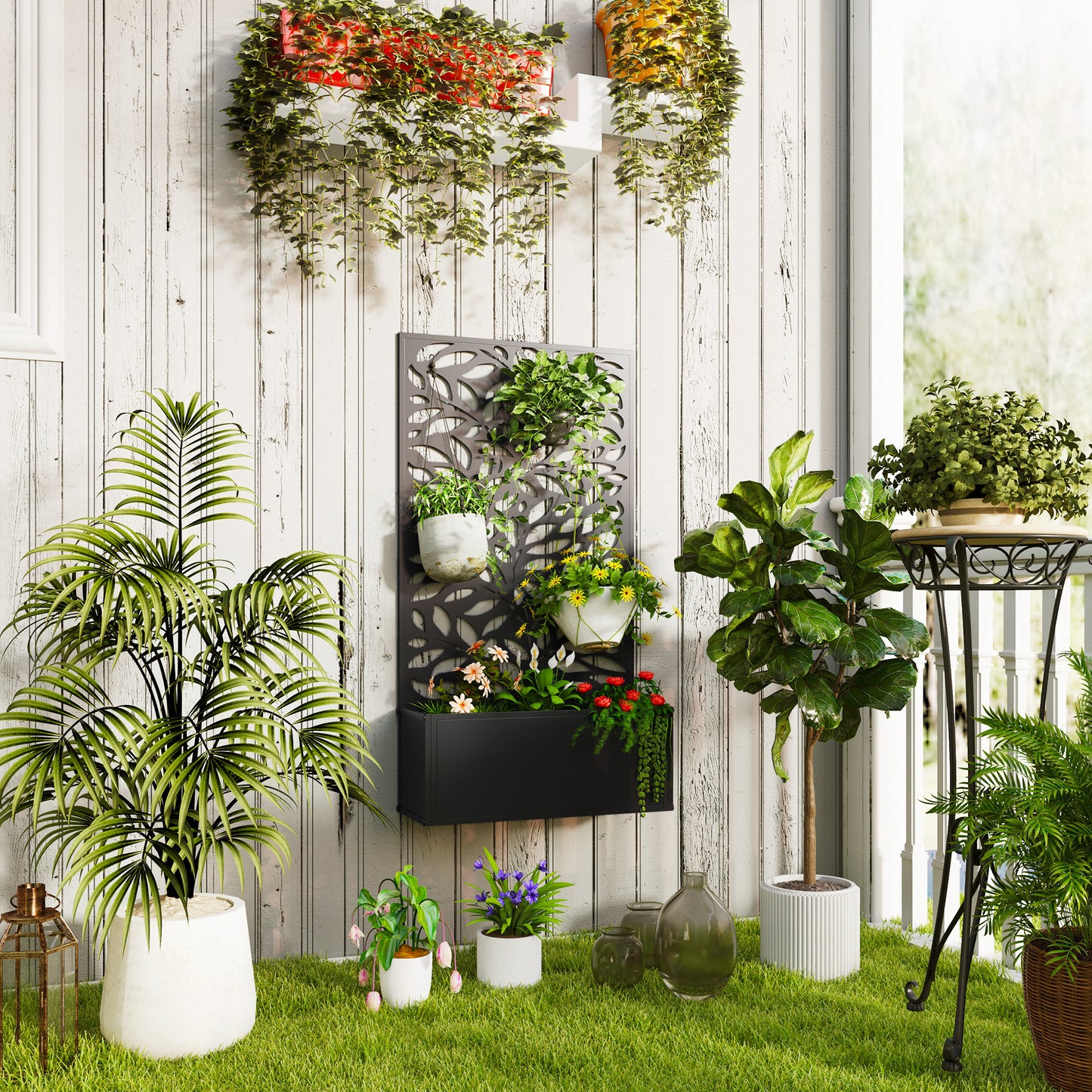 Outdoor Metal Planter, with Back Trellis (3)