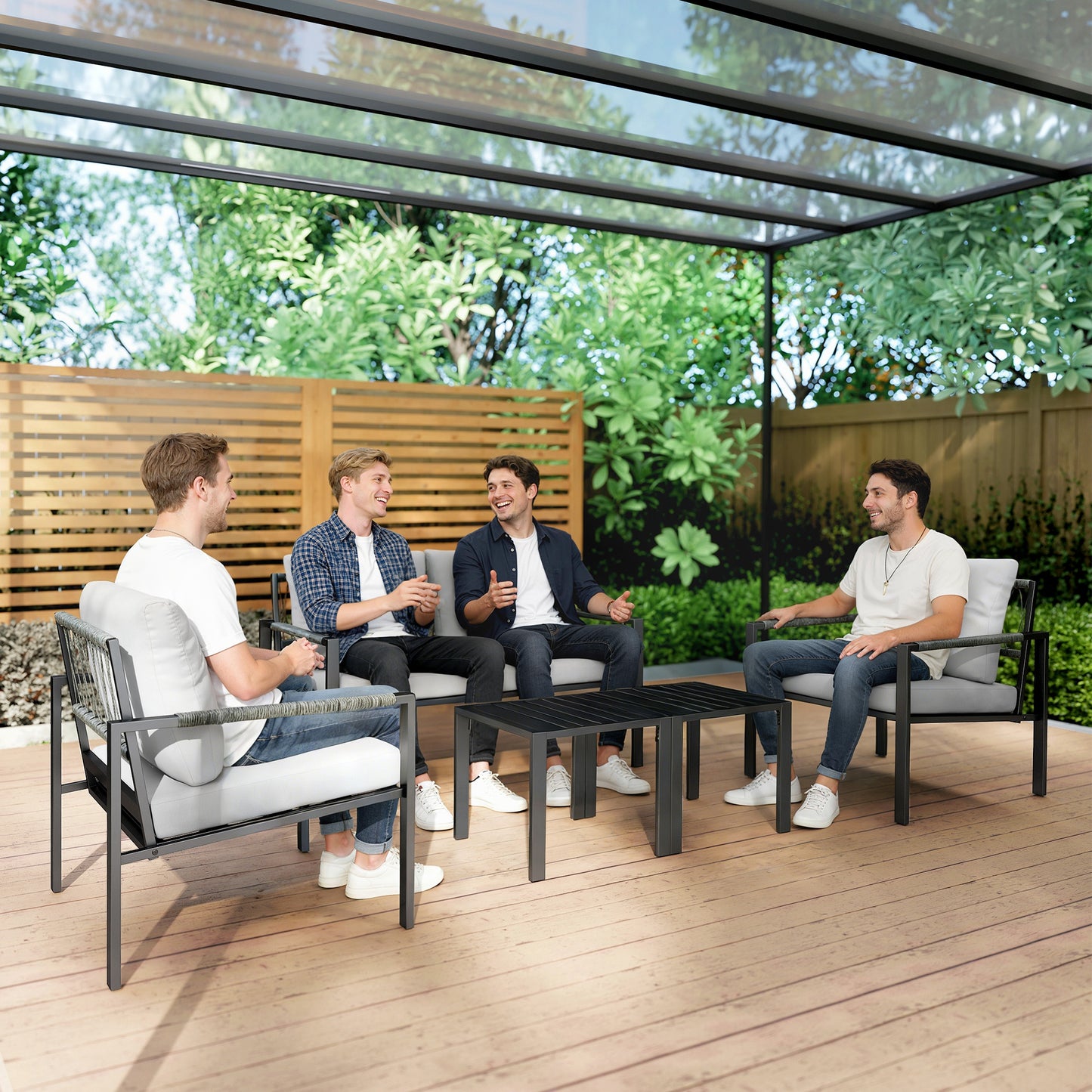 5 Piece Metal Garden Furniture Sofa Set with Thickened Cushions
