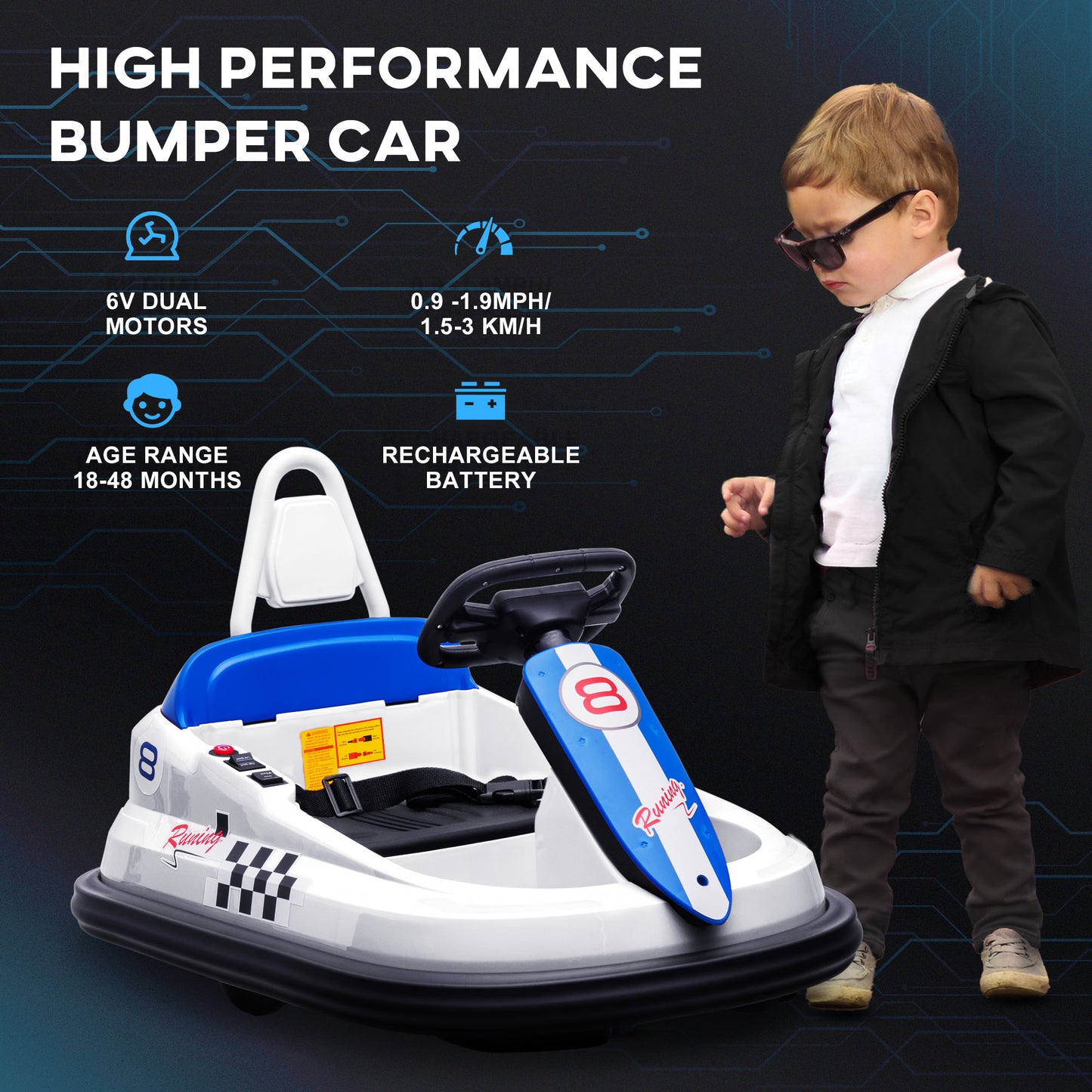 6V Electric Kids Bumper Car, 6V Spin Waltz Car, with Music, Horn