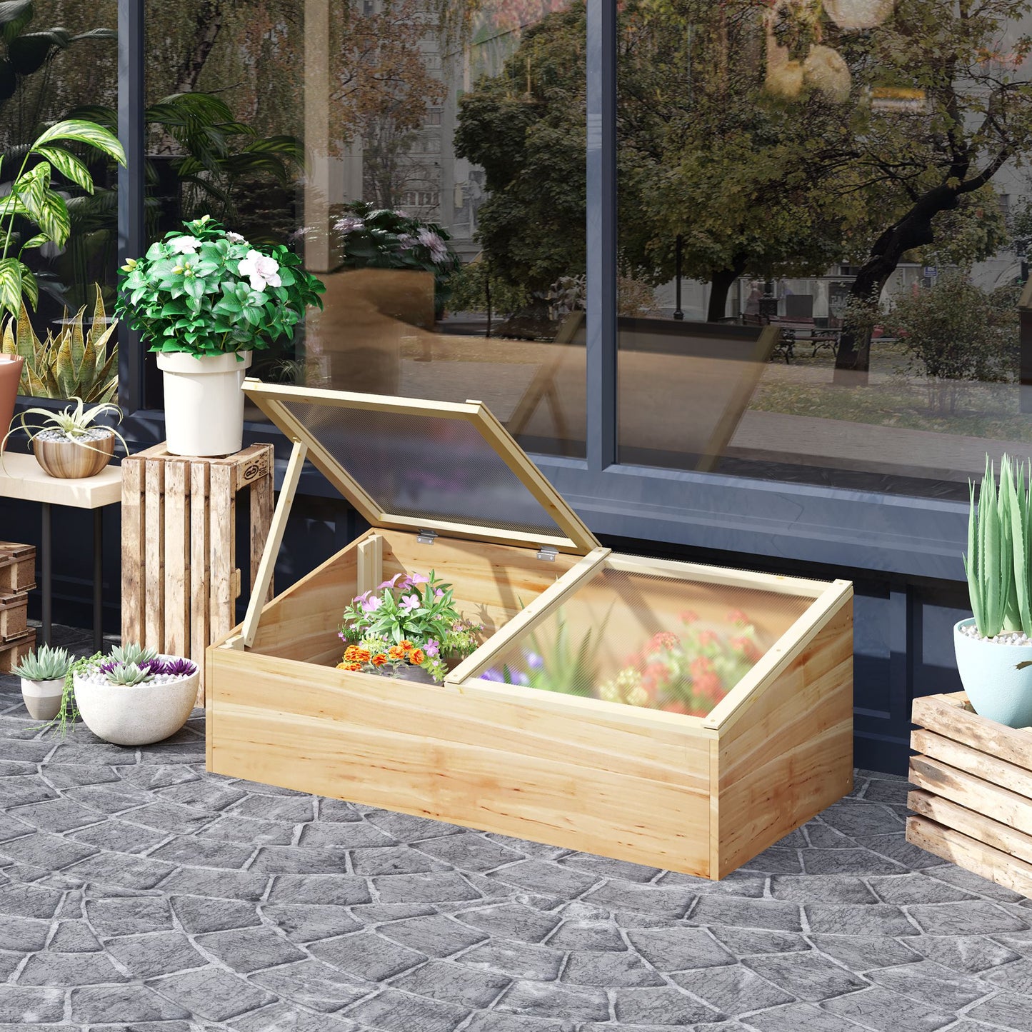 Wooden Cold Frame Greenhouse Garden Polycarbonate Grow House